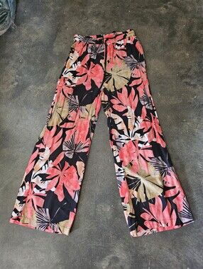 Nimin Bohemian Style Floral Loose Wide Flare Elastic Waistband Trousers M